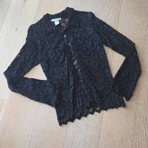 White House Black Market Black Lace Long Sleeve Button Down Top